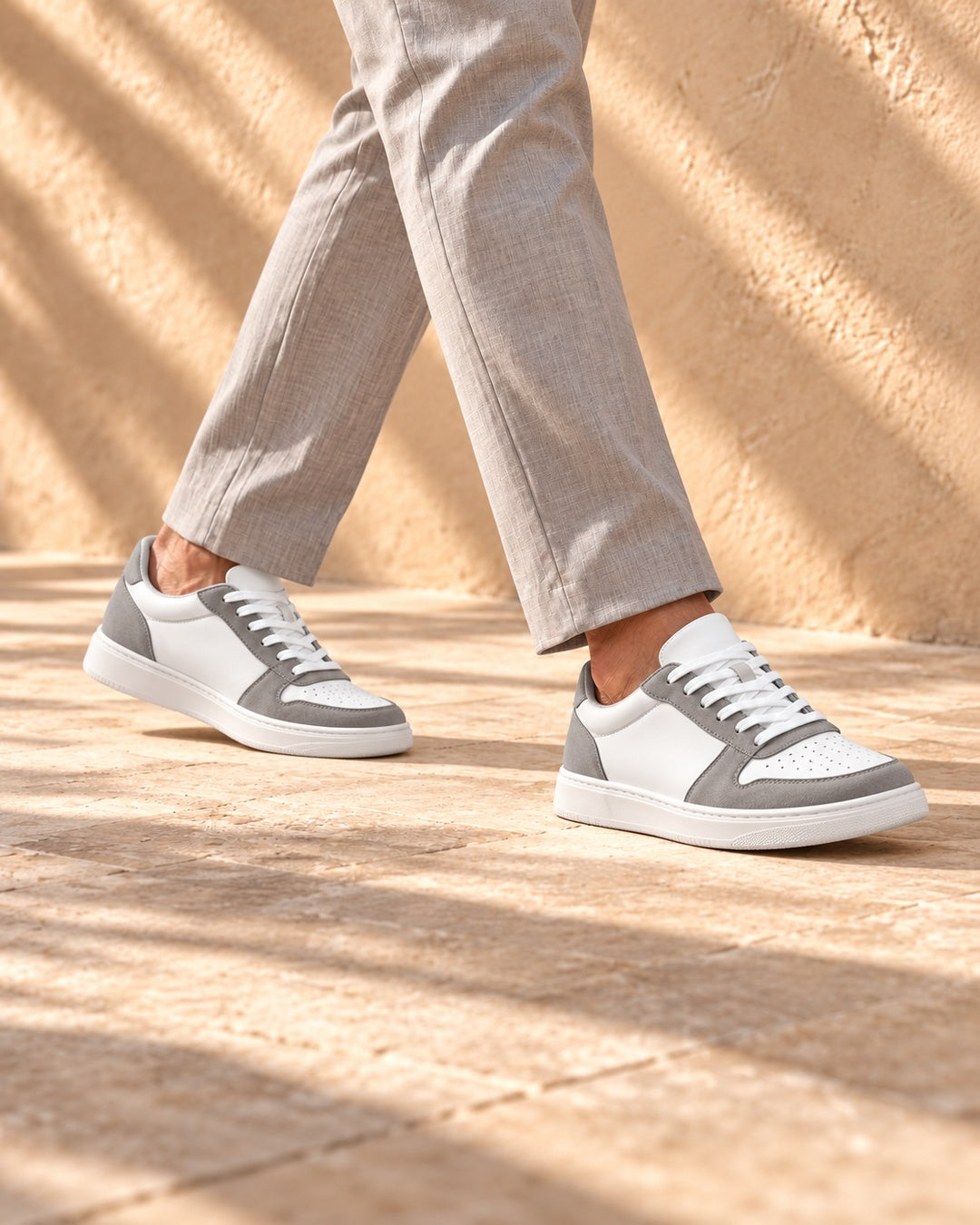 Blake Hidden-Lift Court Sneakers - White & Gray