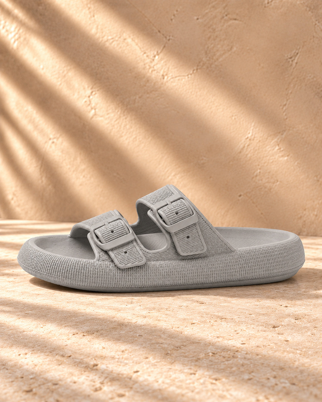 Lucille Cushioned Double-Buckle Sandals - Gray