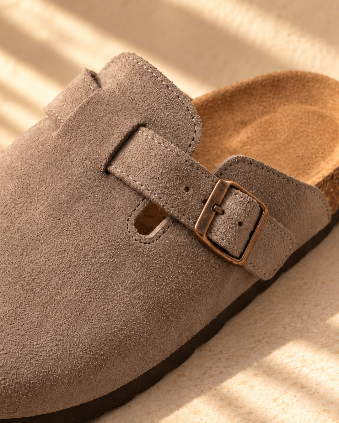 Clara Suede Buckle Clogs - Coffee