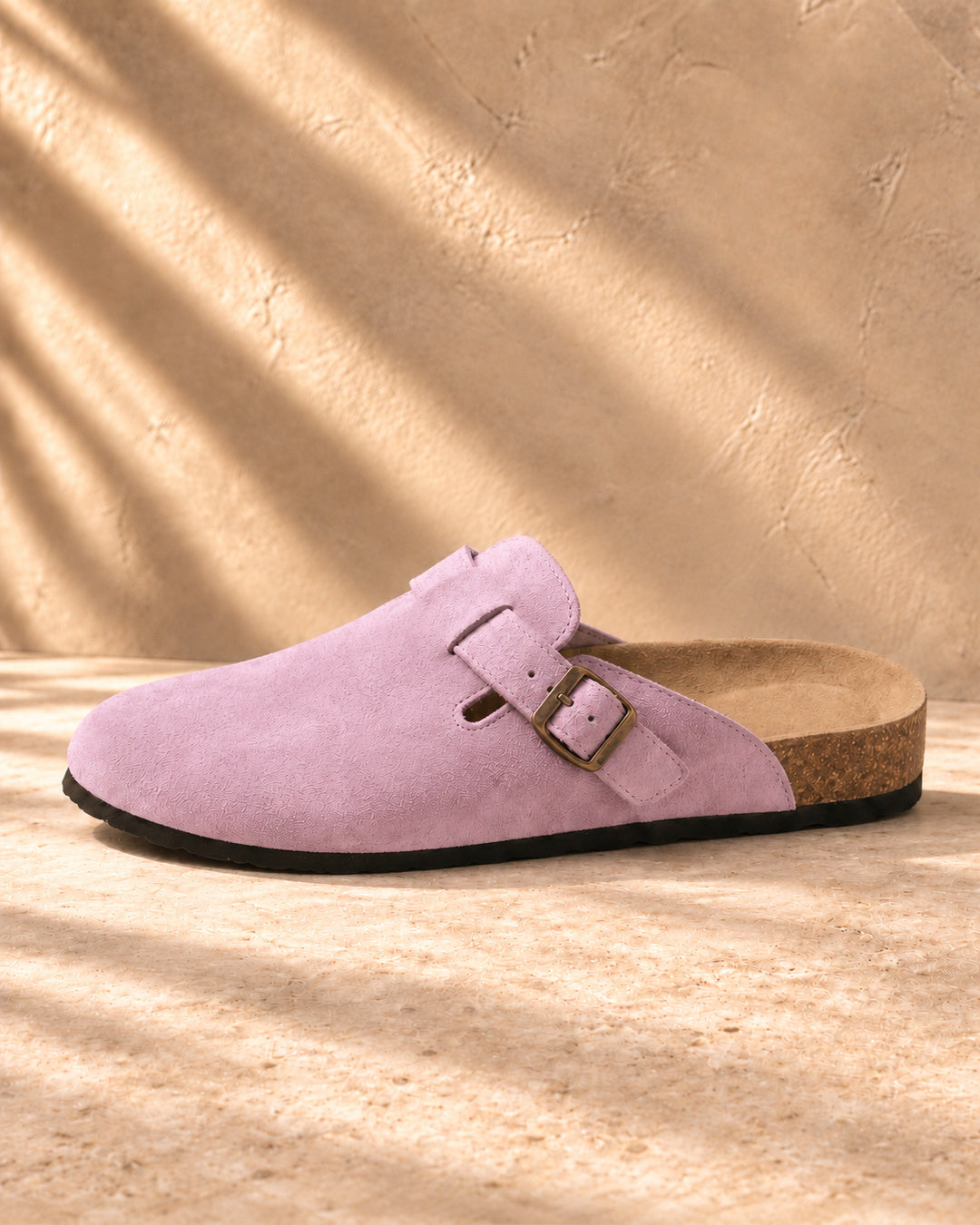 Clara Suede Buckle Clogs - Pink