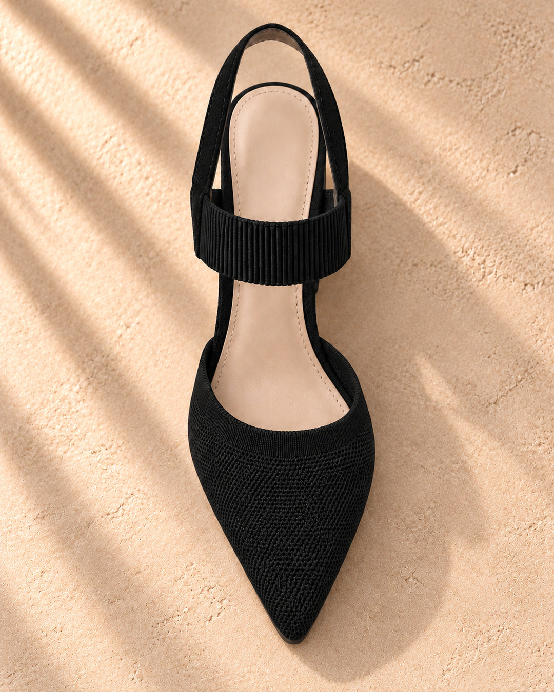 Isabelle Pointed-Toe Elastic-Strap Block Heels - Black