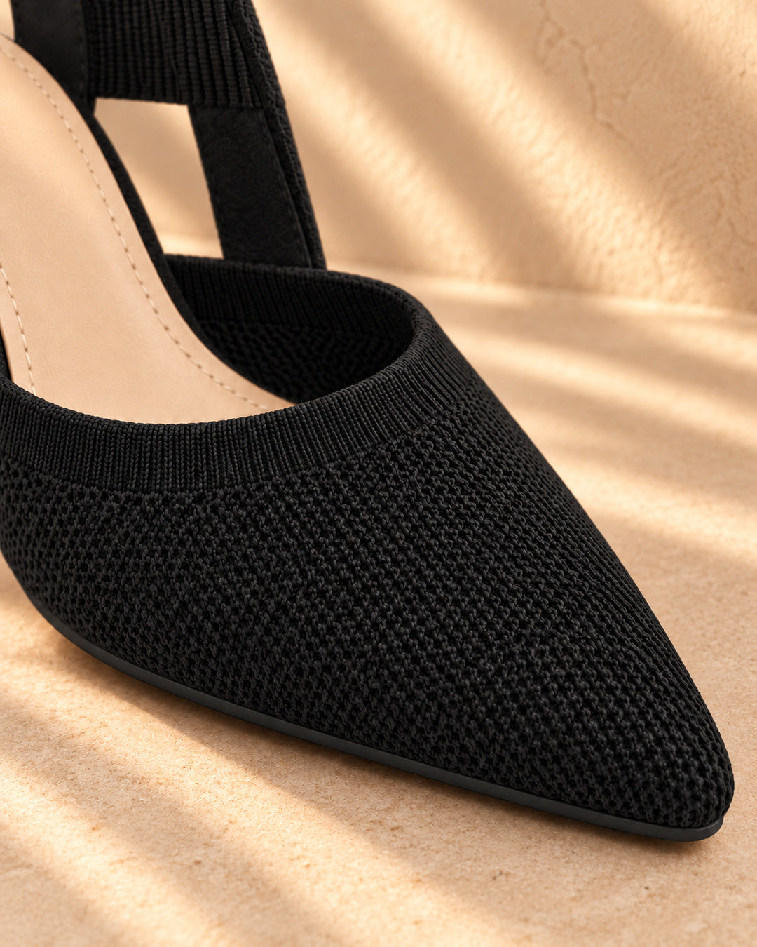 Isabelle Pointed-Toe Elastic-Strap Block Heels - Black
