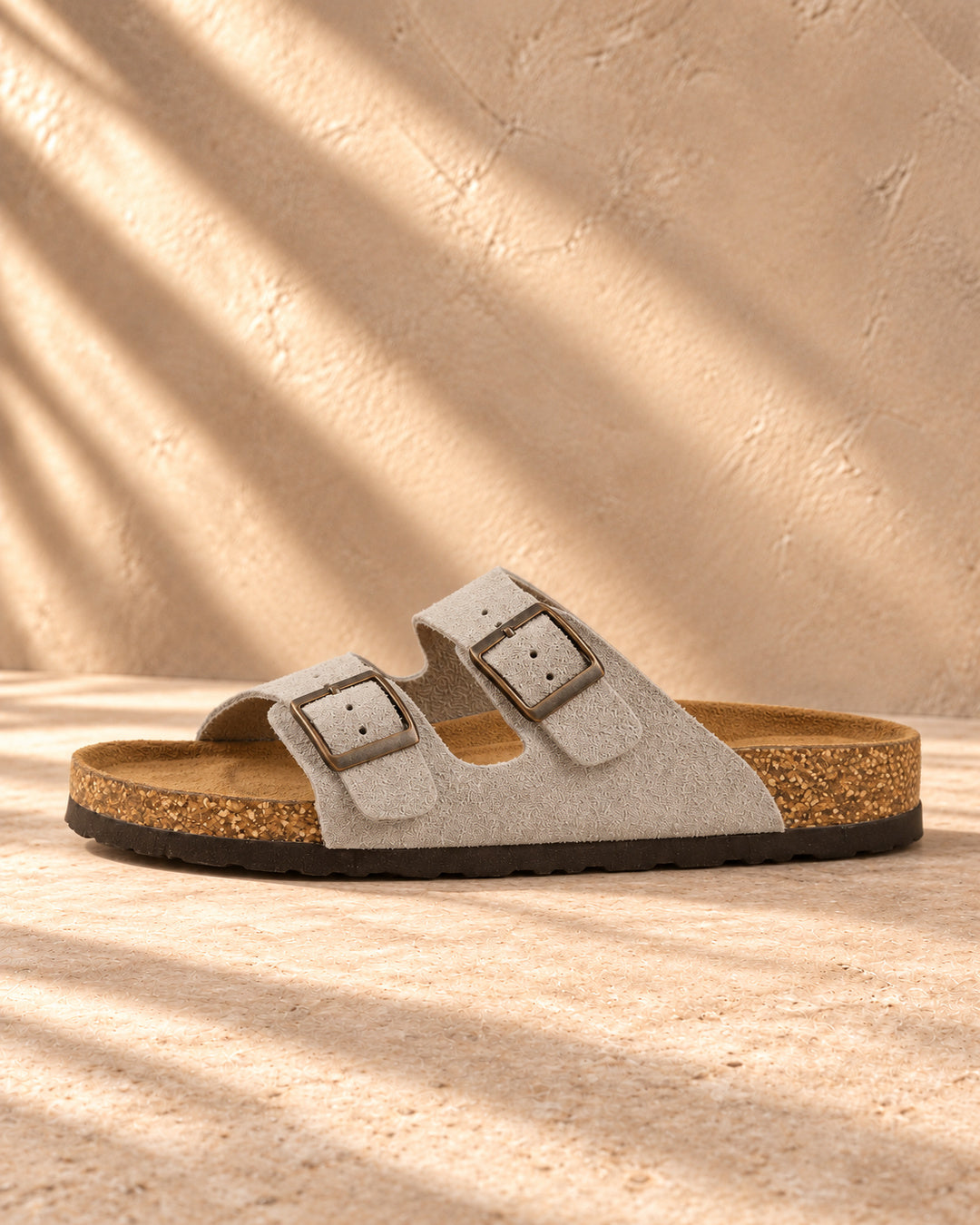 Adeline Suede Double-Buckle Sandals - Earl Gray