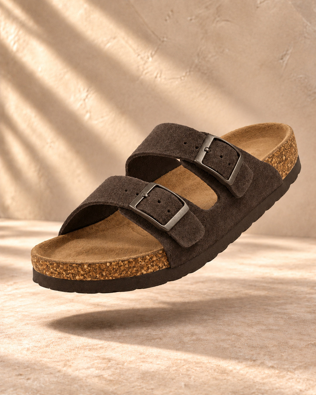 Adeline Suede Double-Buckle Sandals - Mocha