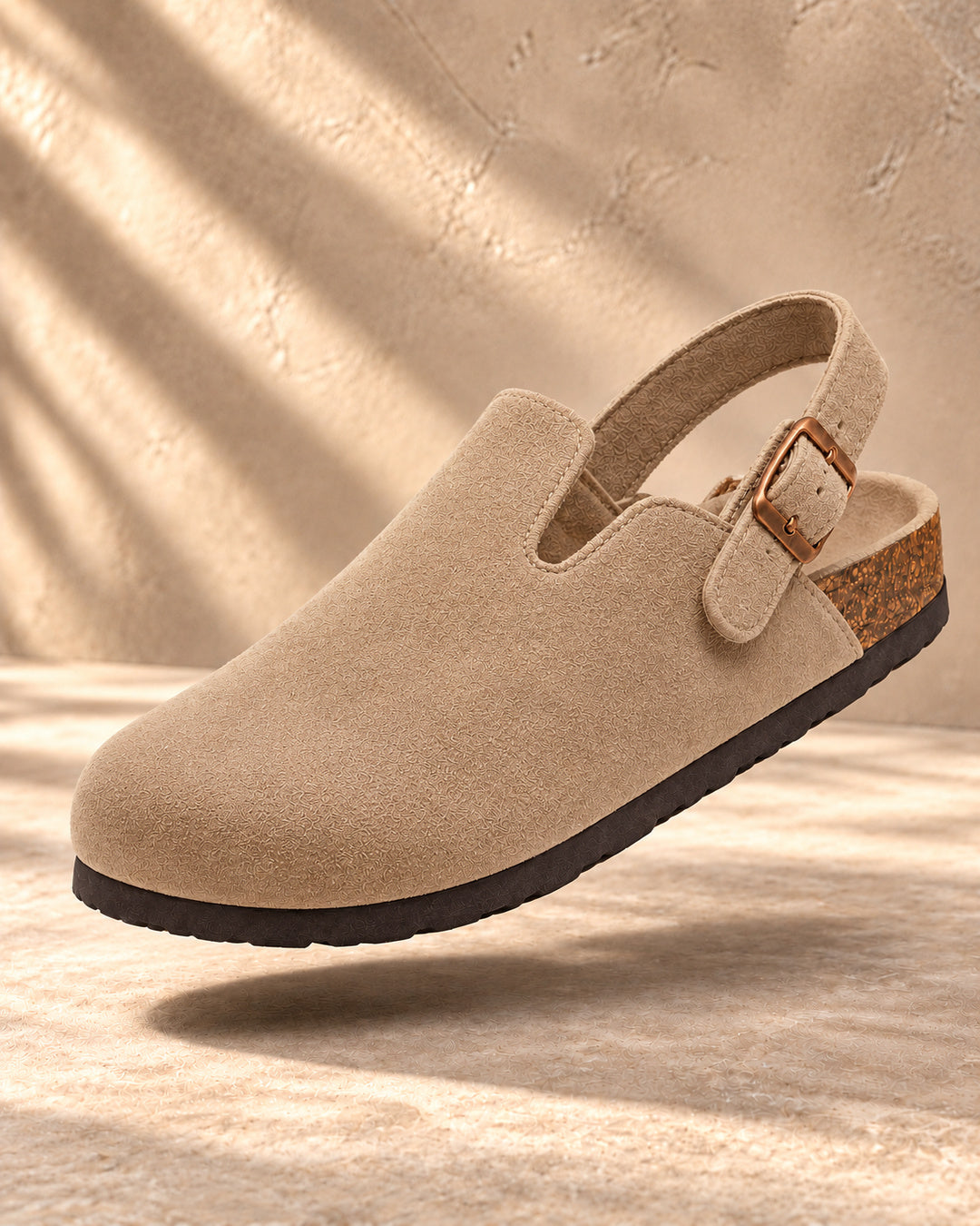 Sabina Suede Backstrap Clogs - Taupe