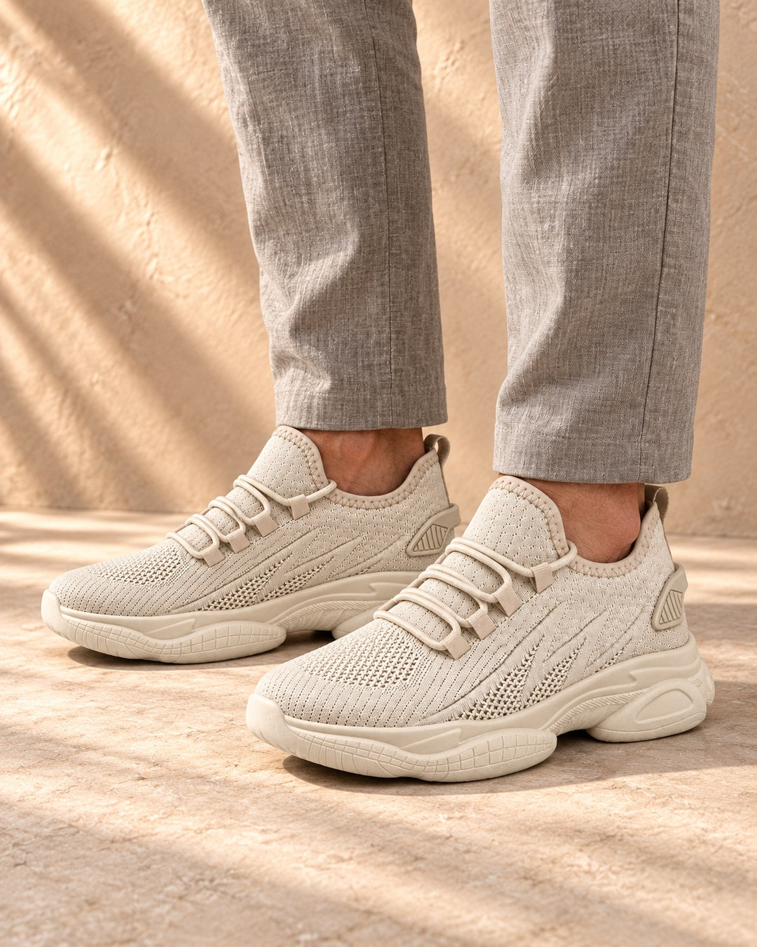 Parker Hidden-Lift Knit Sneakers - Beige