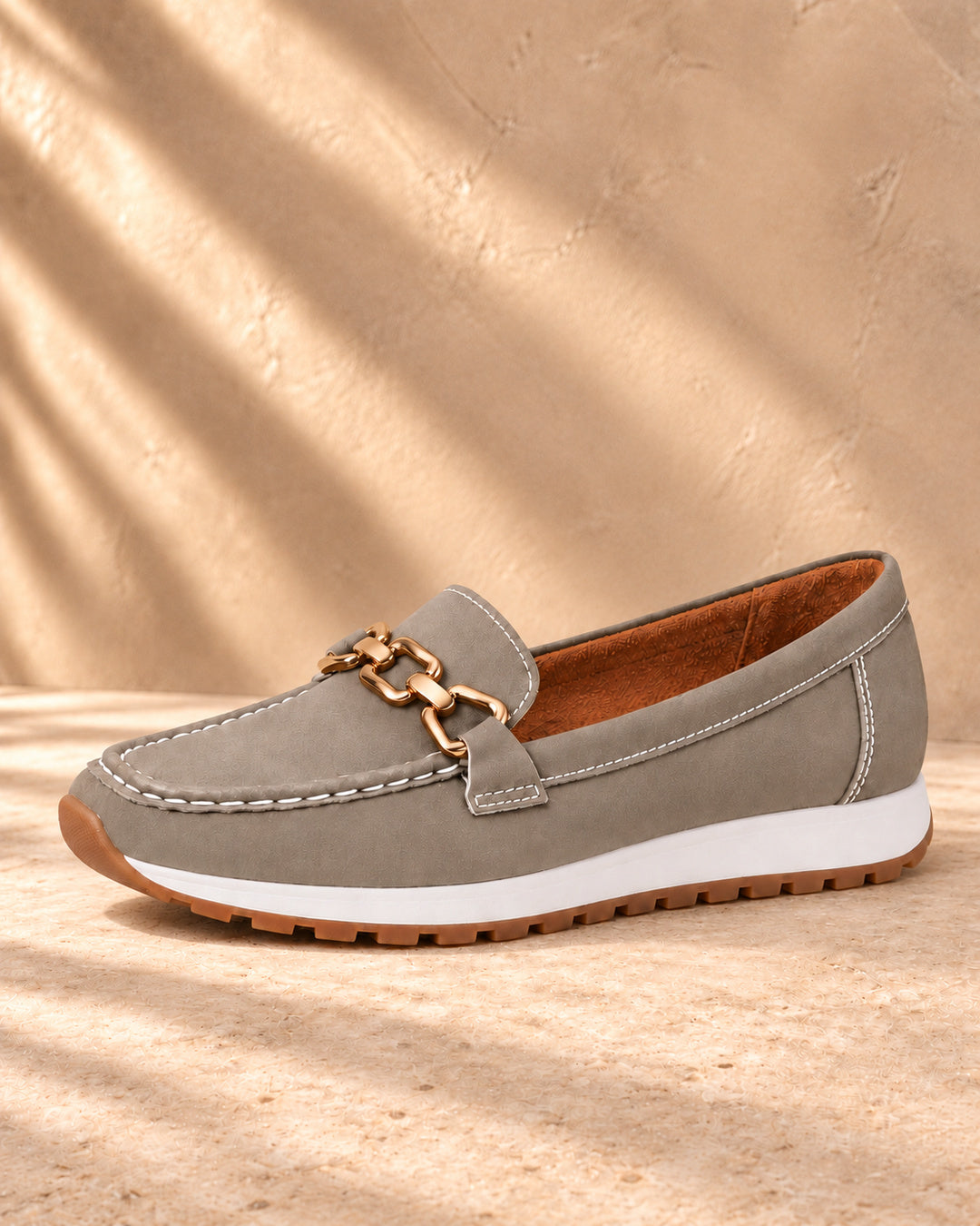 Eleanor Chain-Detail Loafers - Gray