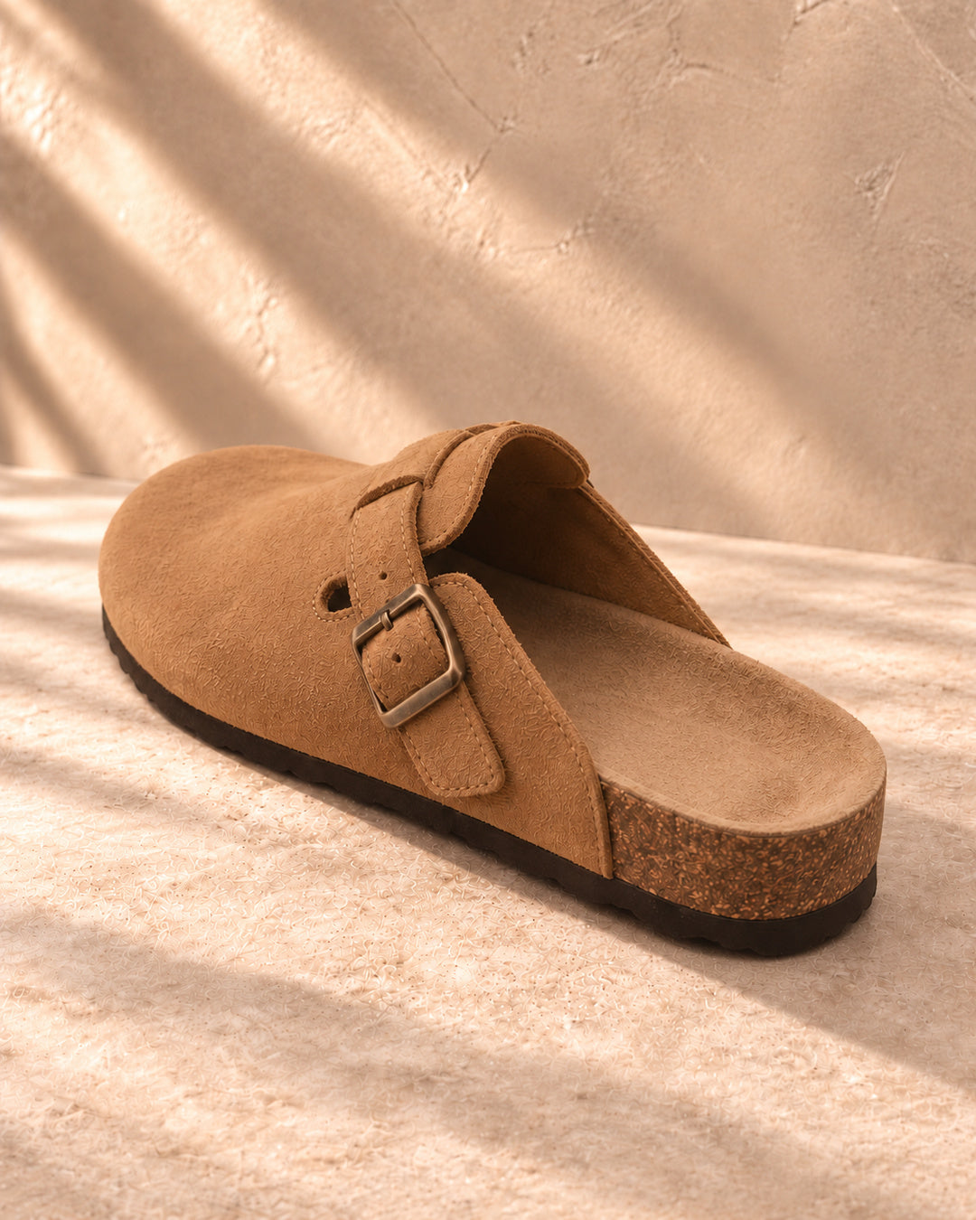 Clara Suede Buckle Clogs - Brown