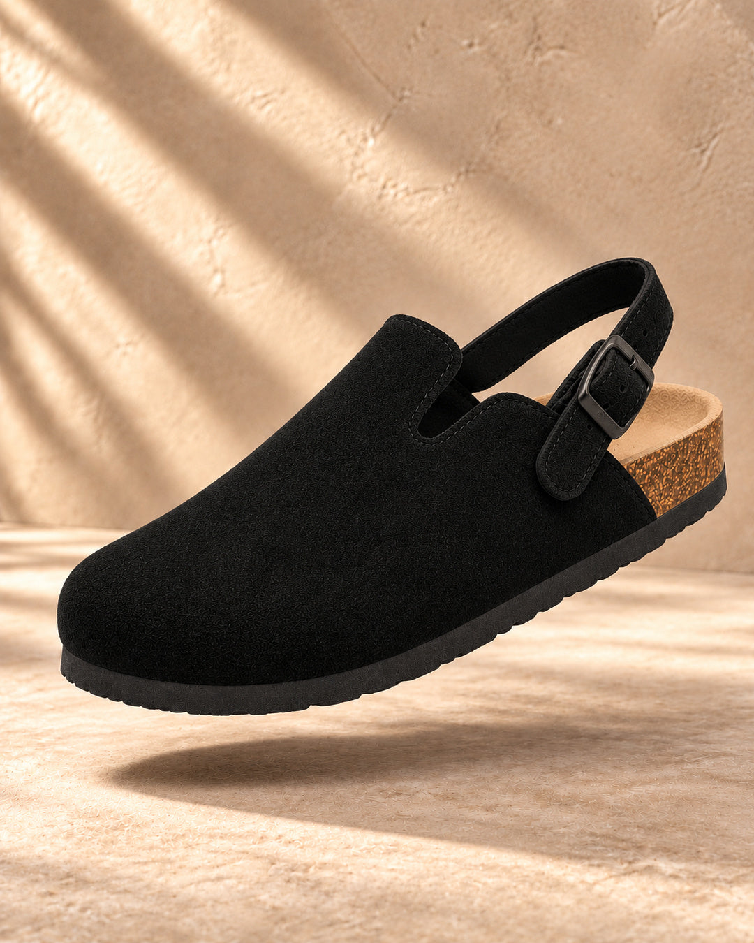 Sabina Suede Backstrap Clogs - Black