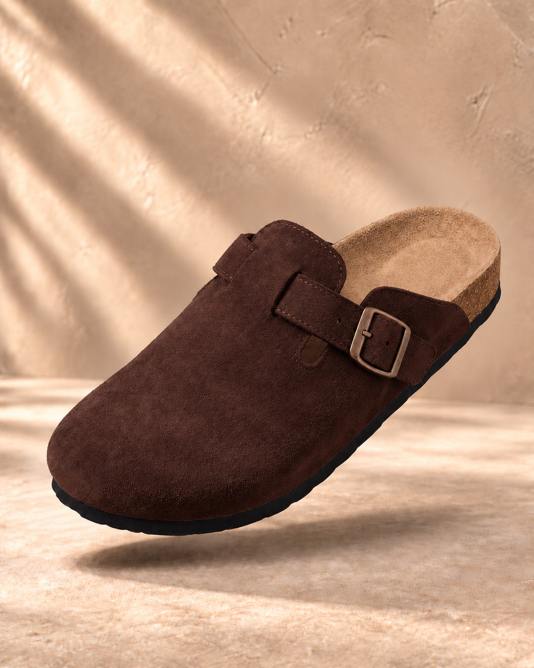 Clara Suede Buckle Clogs - Mocha