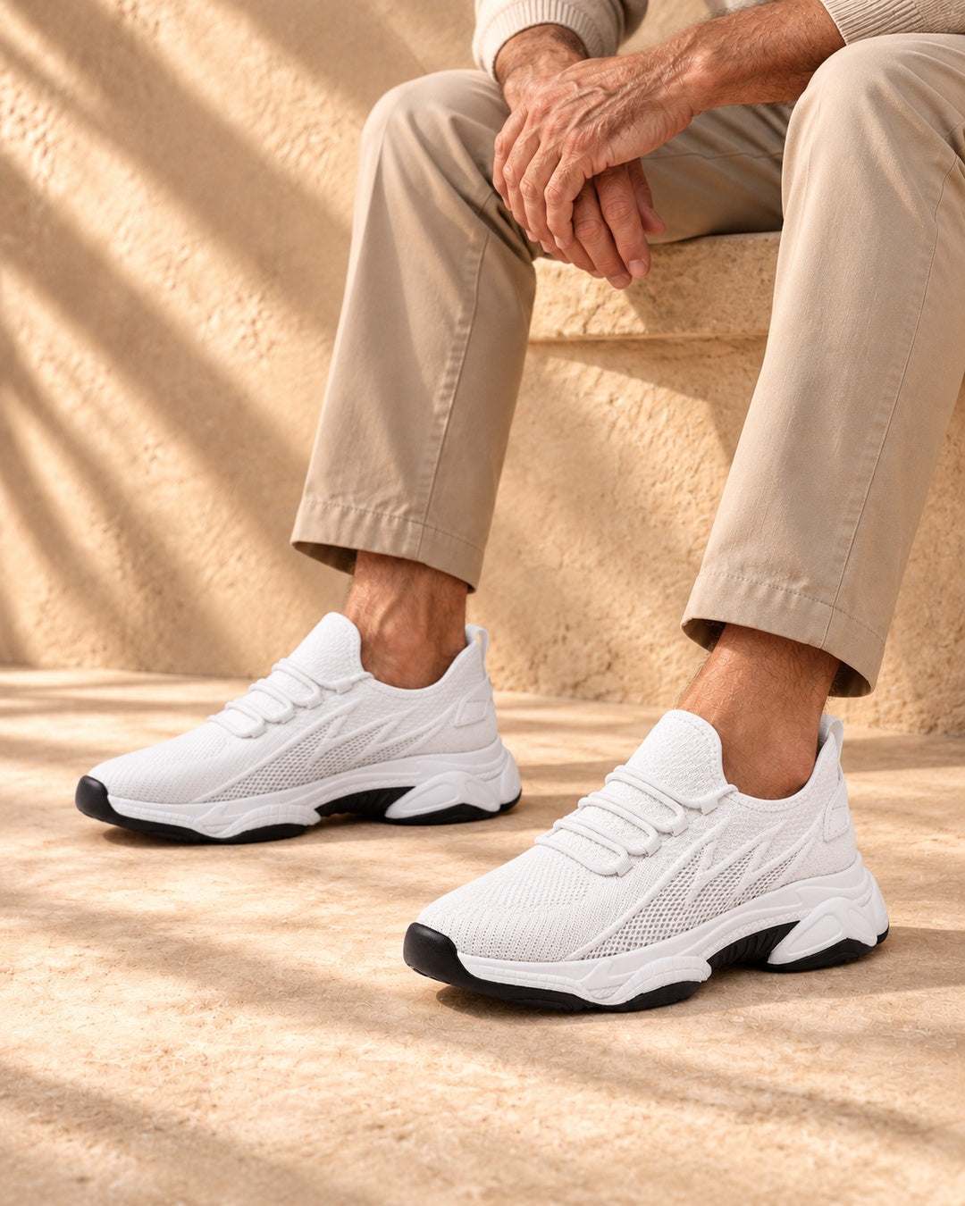 Parker Hidden-Lift Knit Sneakers - White