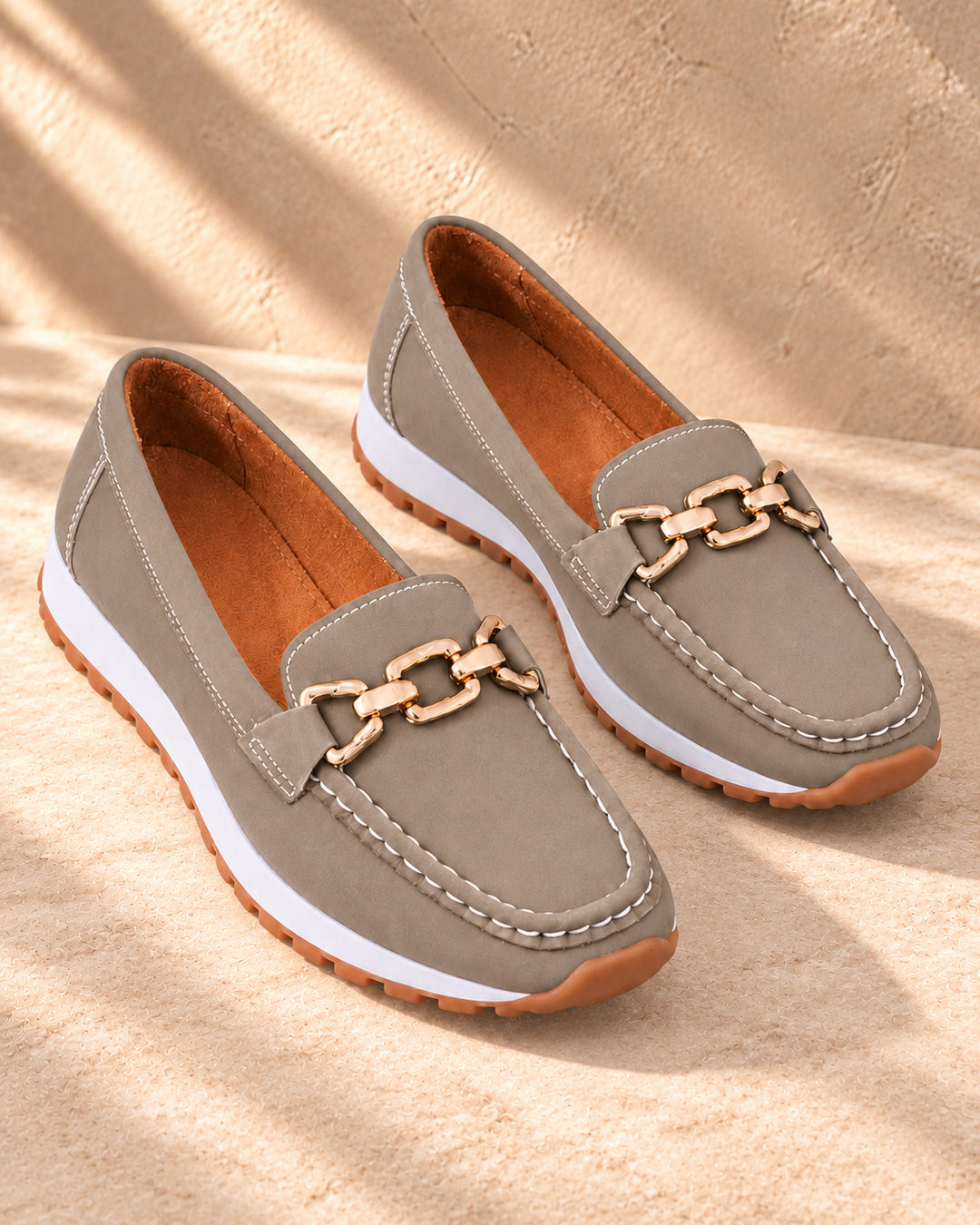 Eleanor Chain-Detail Loafers - Gray