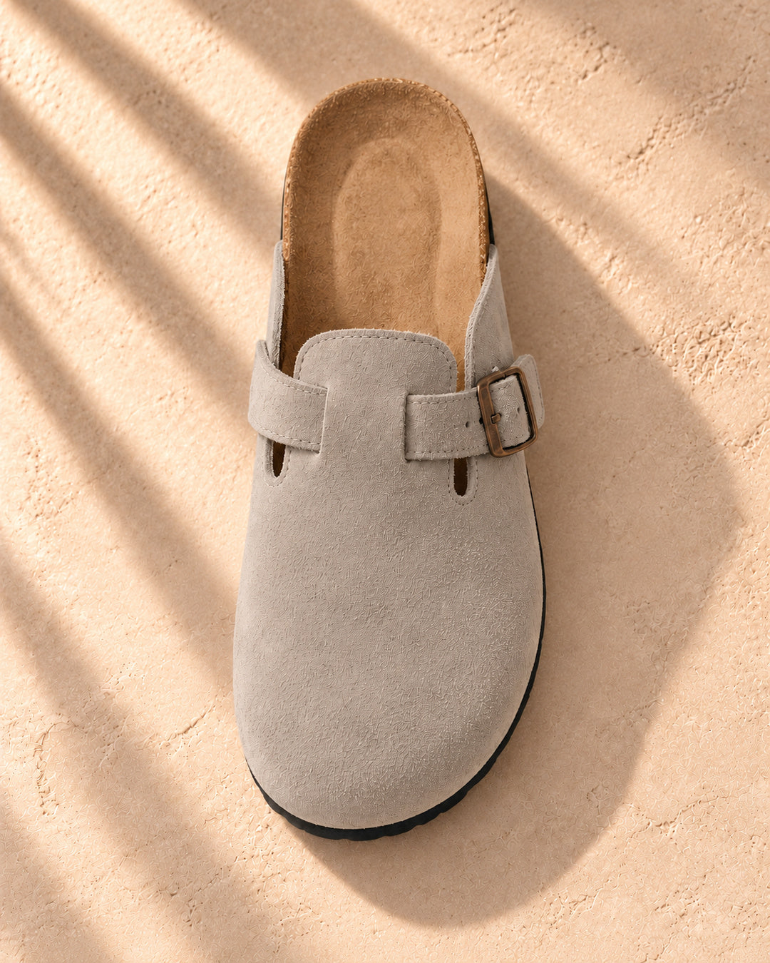 Clara Suede Buckle Clogs - Gray