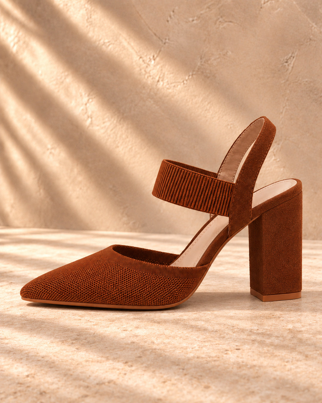Isabelle Pointed-Toe Elastic-Strap Block Heels - Dark Brown