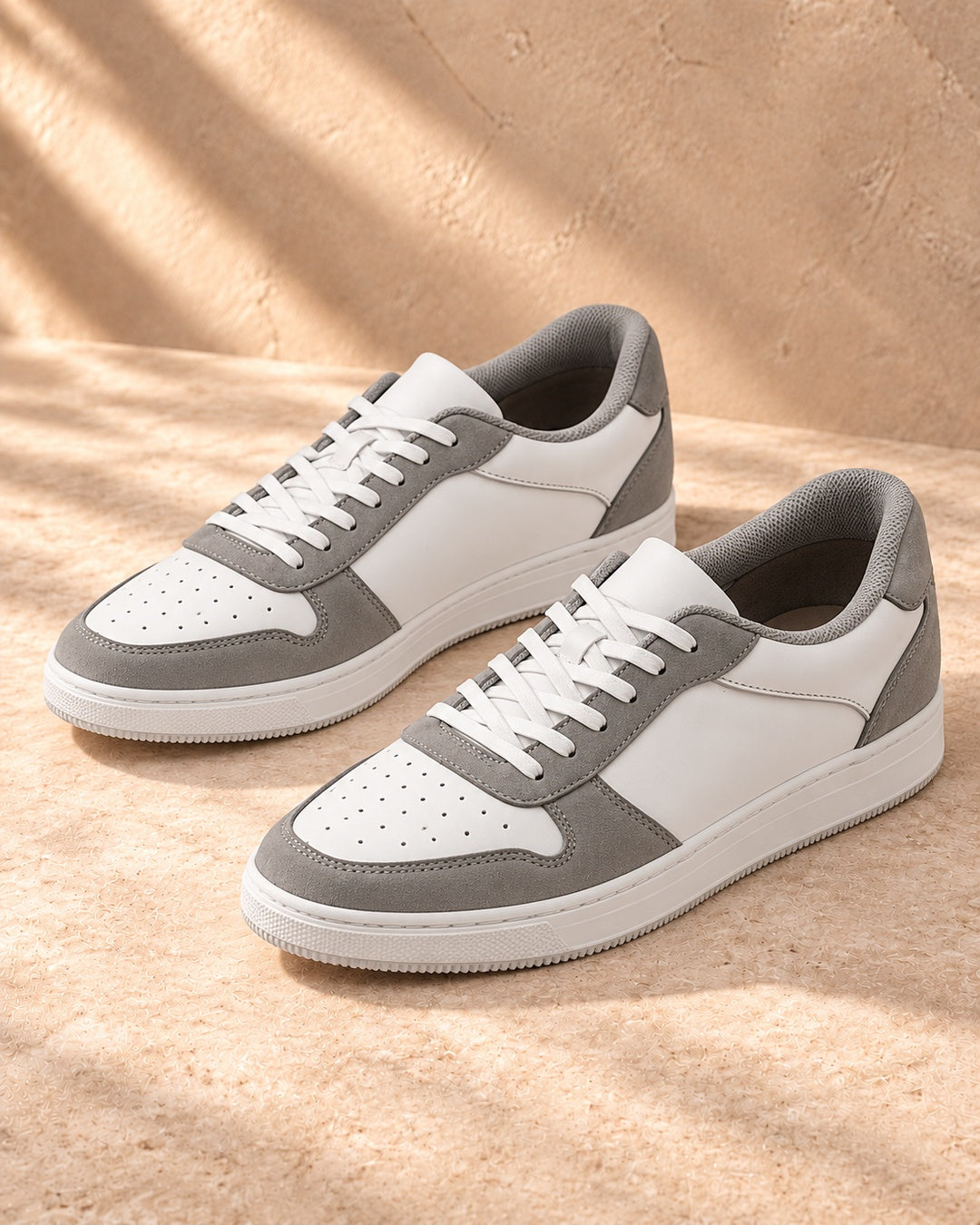 Blake Hidden-Lift Court Sneakers - White & Gray