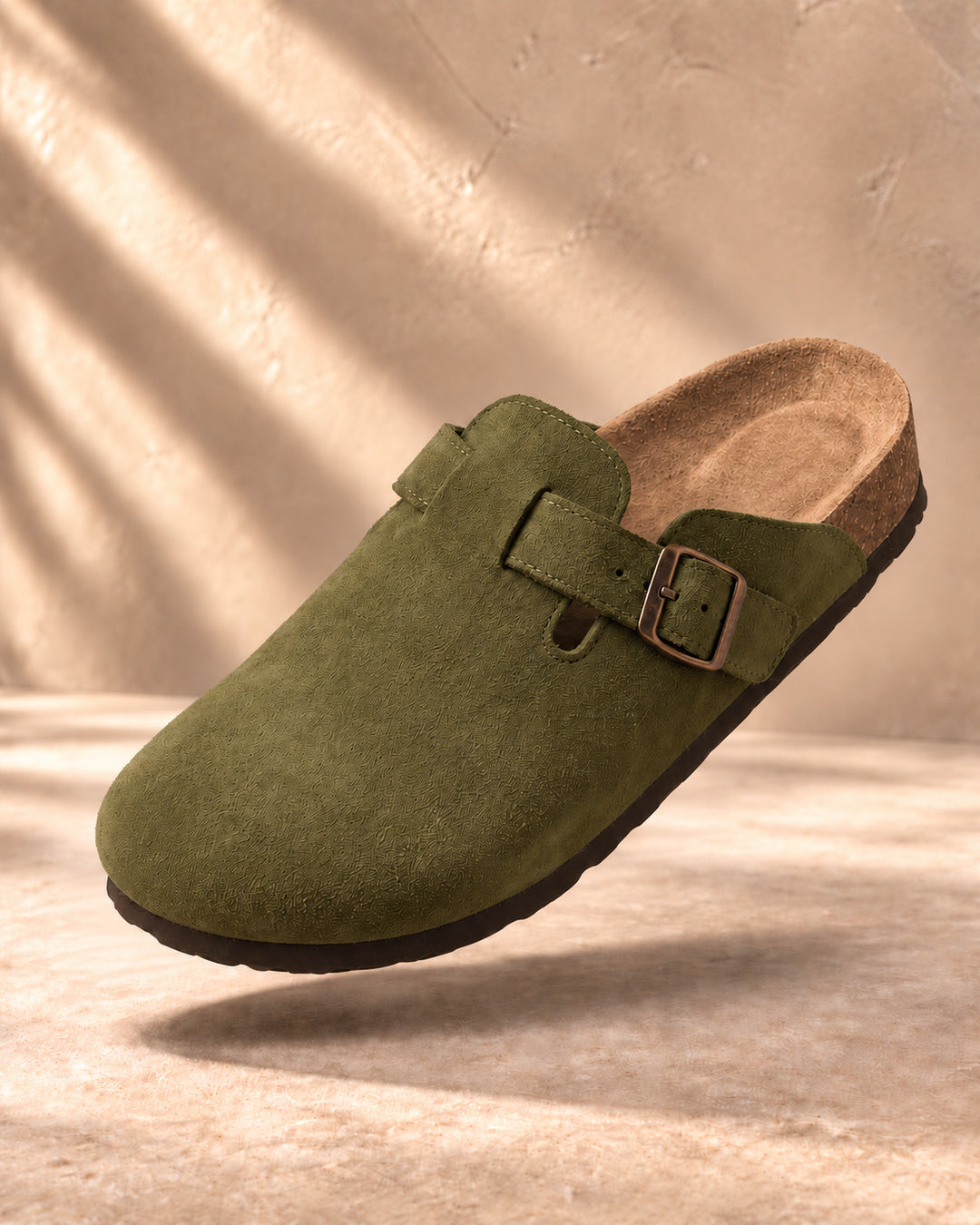 Clara Suede Buckle Clogs - Army Green