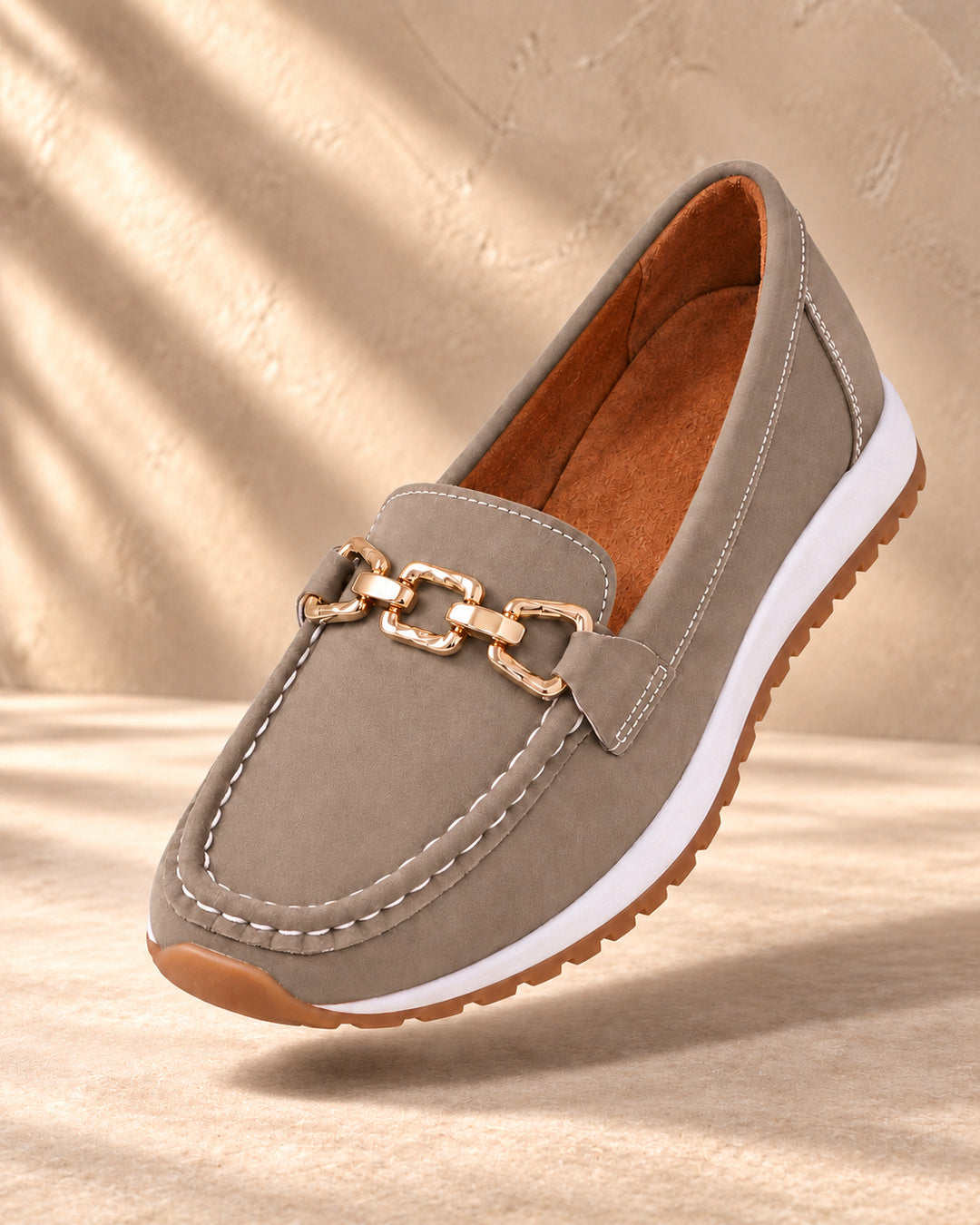 Eleanor Chain-Detail Loafers - Gray