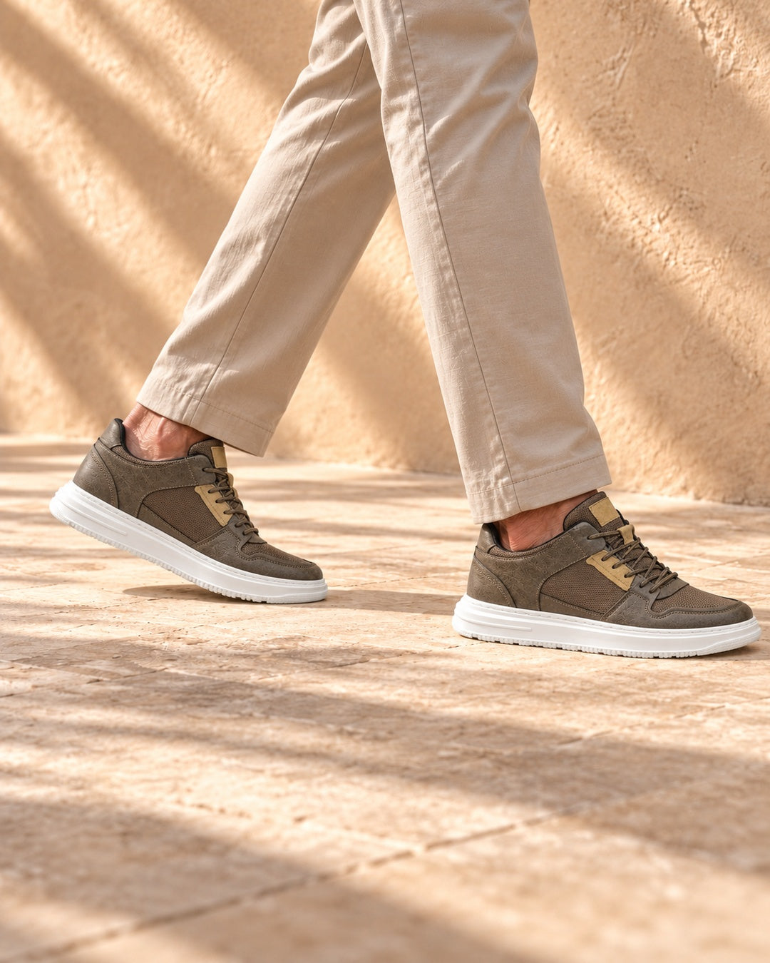 Emerson Mesh Hidden-Lift Sneakers - Brown
