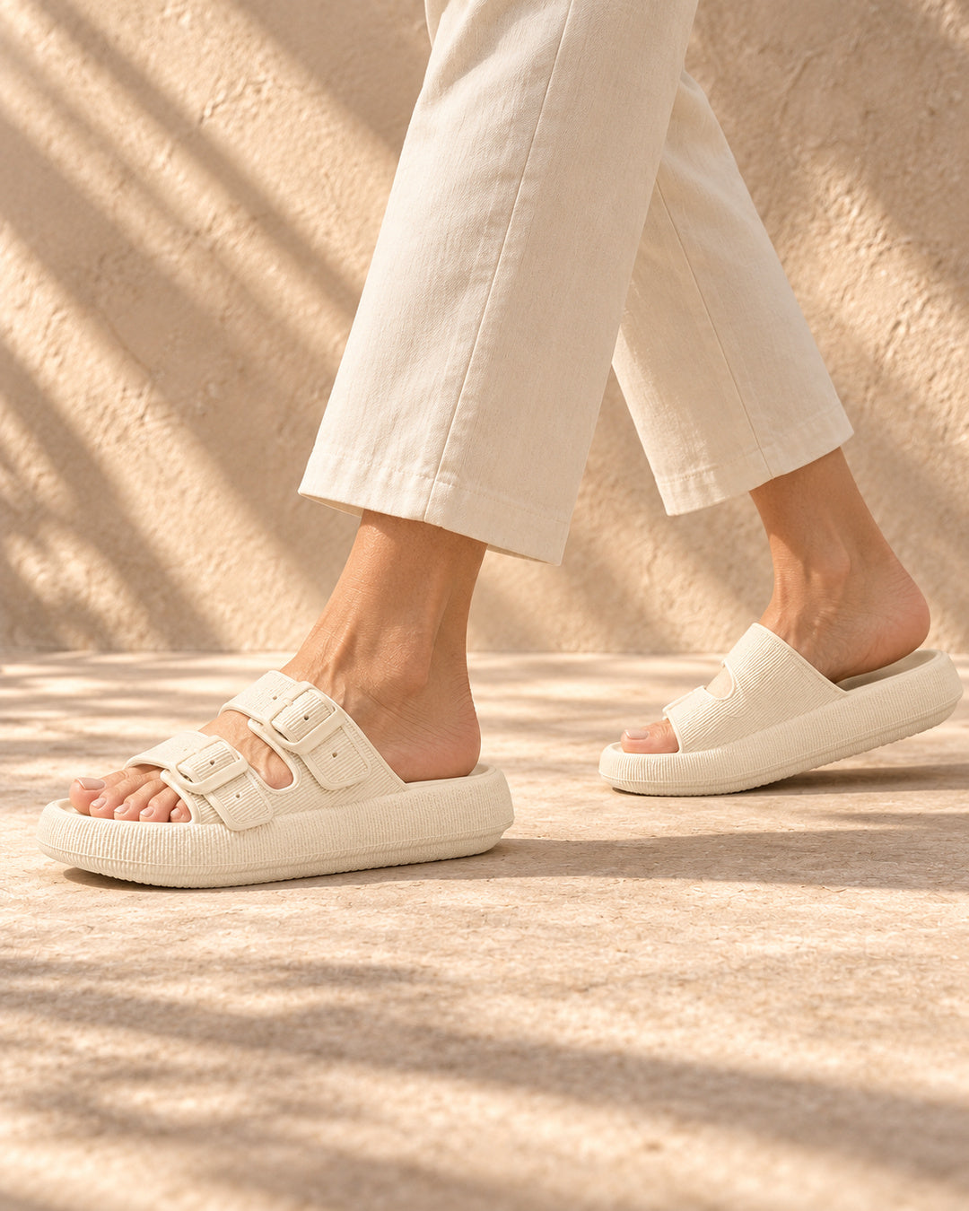 Lucille Cushioned Double-Buckle Sandals - Cream