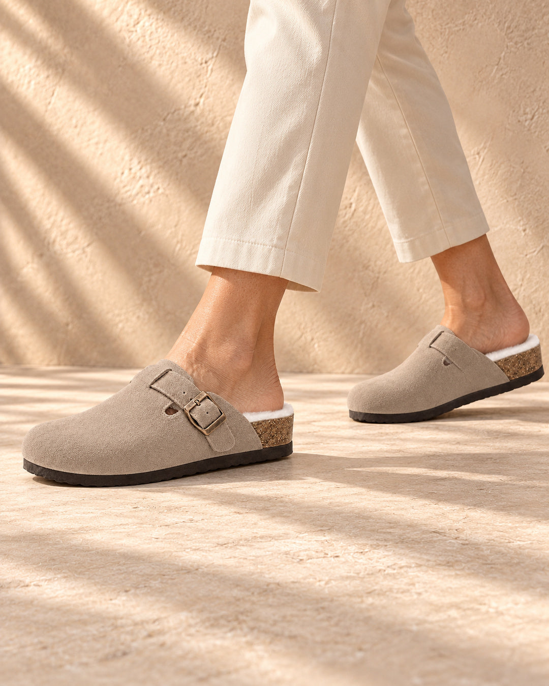 Celeste Faux-Fur-Lined Suede Clogs - Taupe