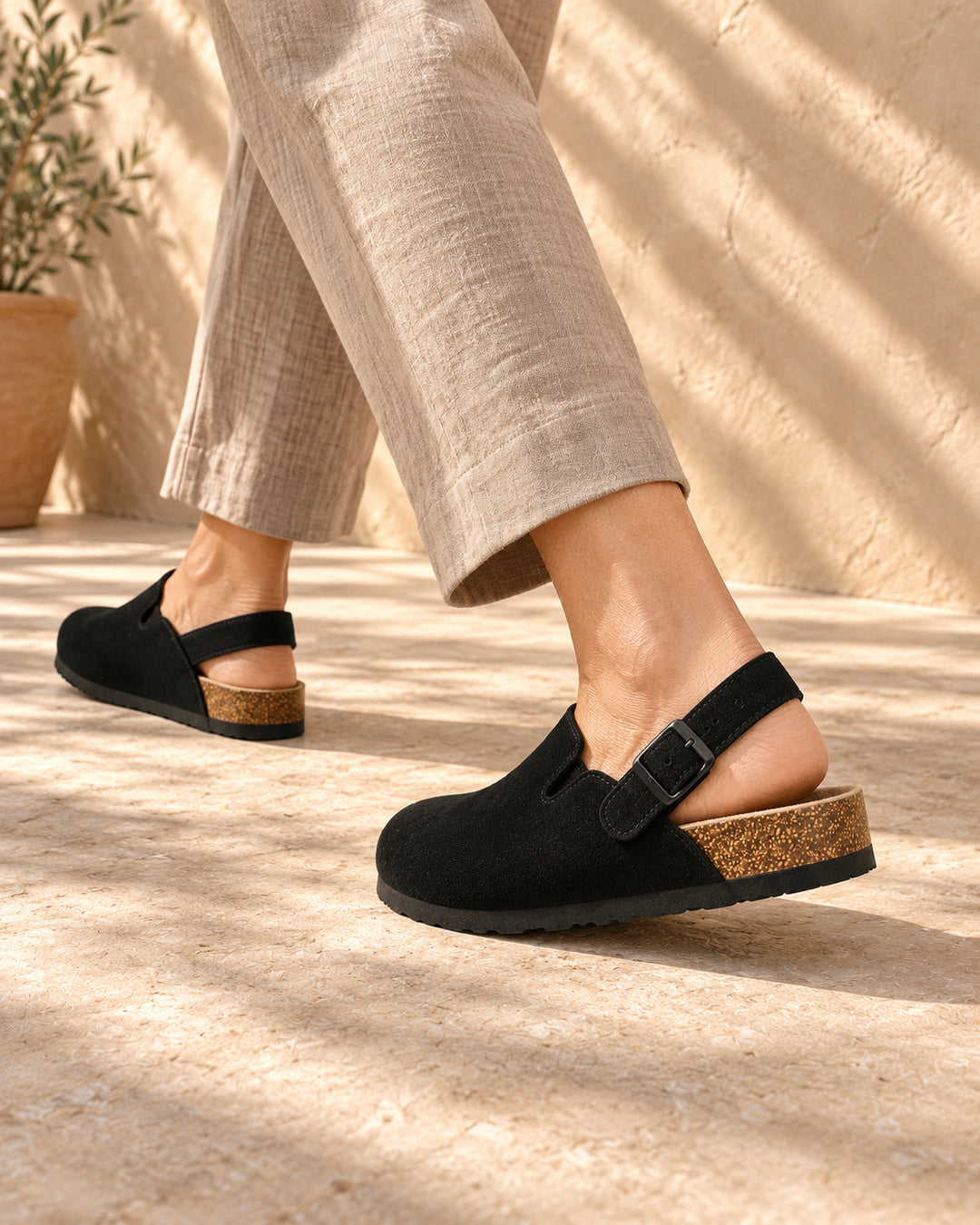Sabina Suede Backstrap Clogs - Black