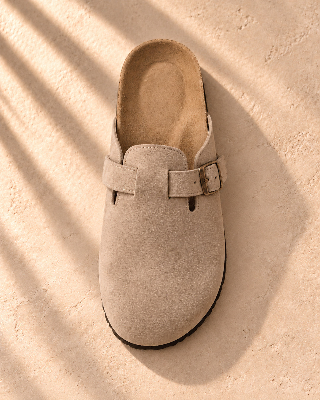 Clara Suede Buckle Clogs - Taupe