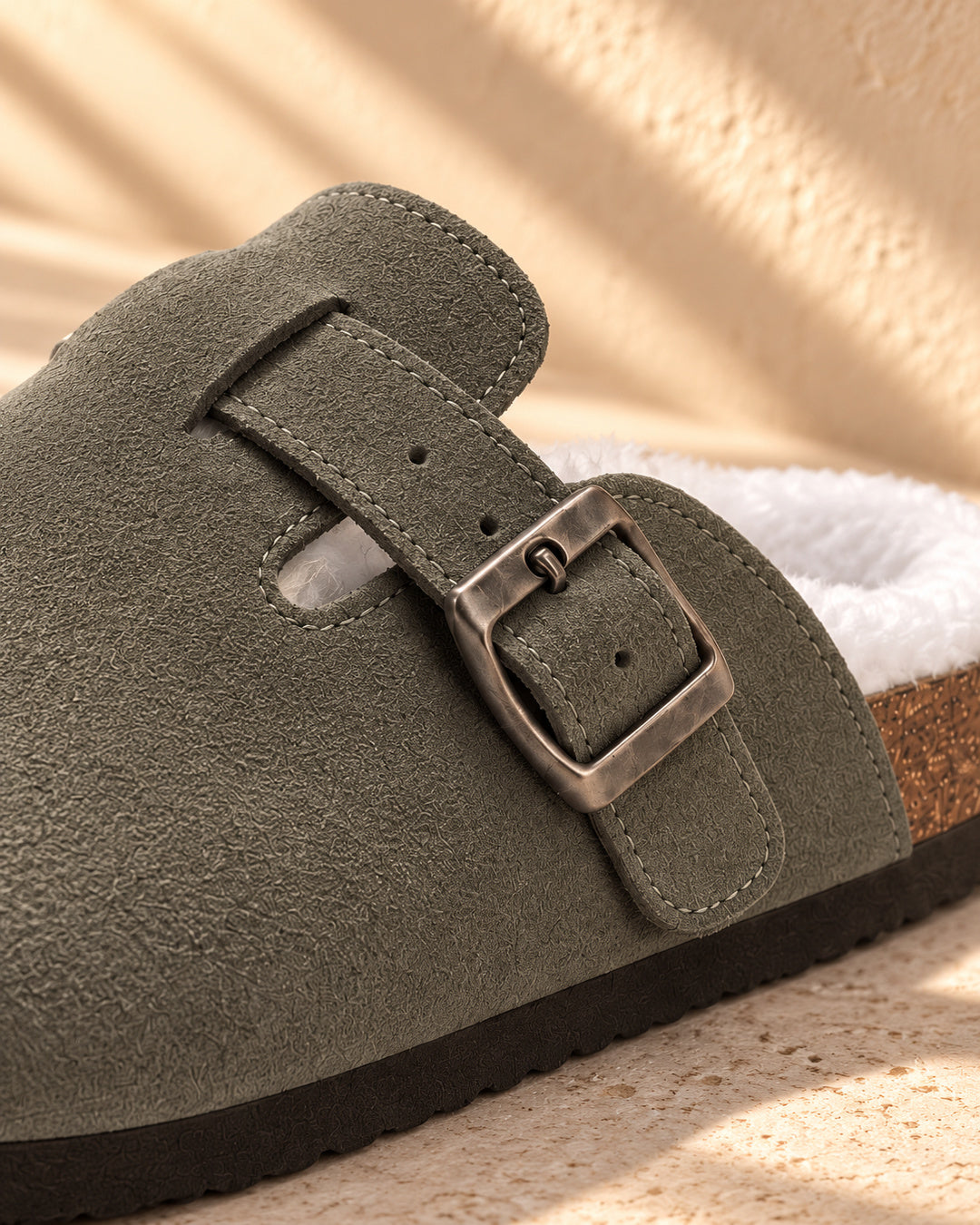 Celeste Faux-Fur-Lined Suede Clogs - Army Green