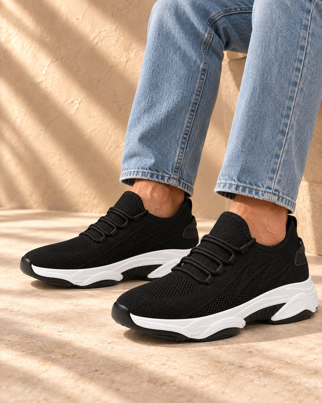 Parker Hidden-Lift Knit Sneakers - Black