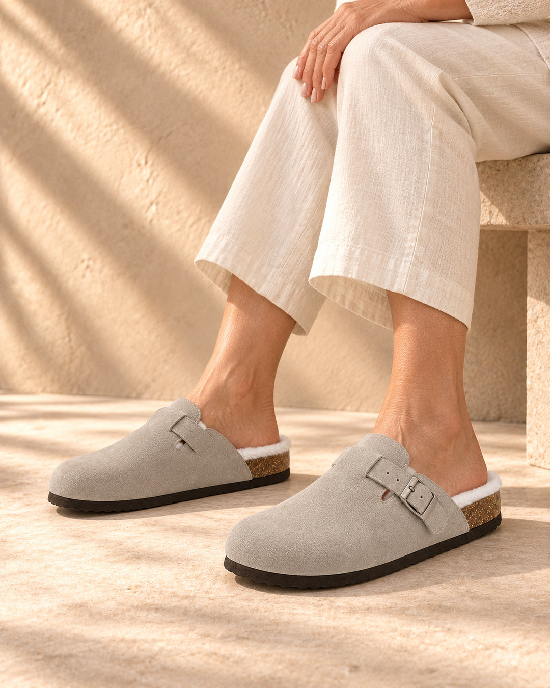 Celeste Faux-Fur-Lined Suede Clogs - Gray