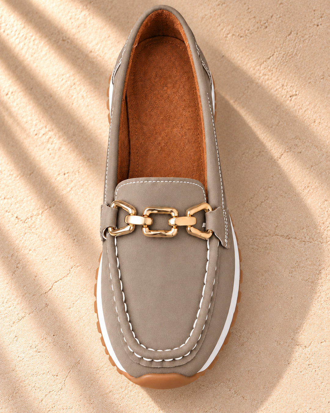 Eleanor Chain-Detail Loafers - Gray