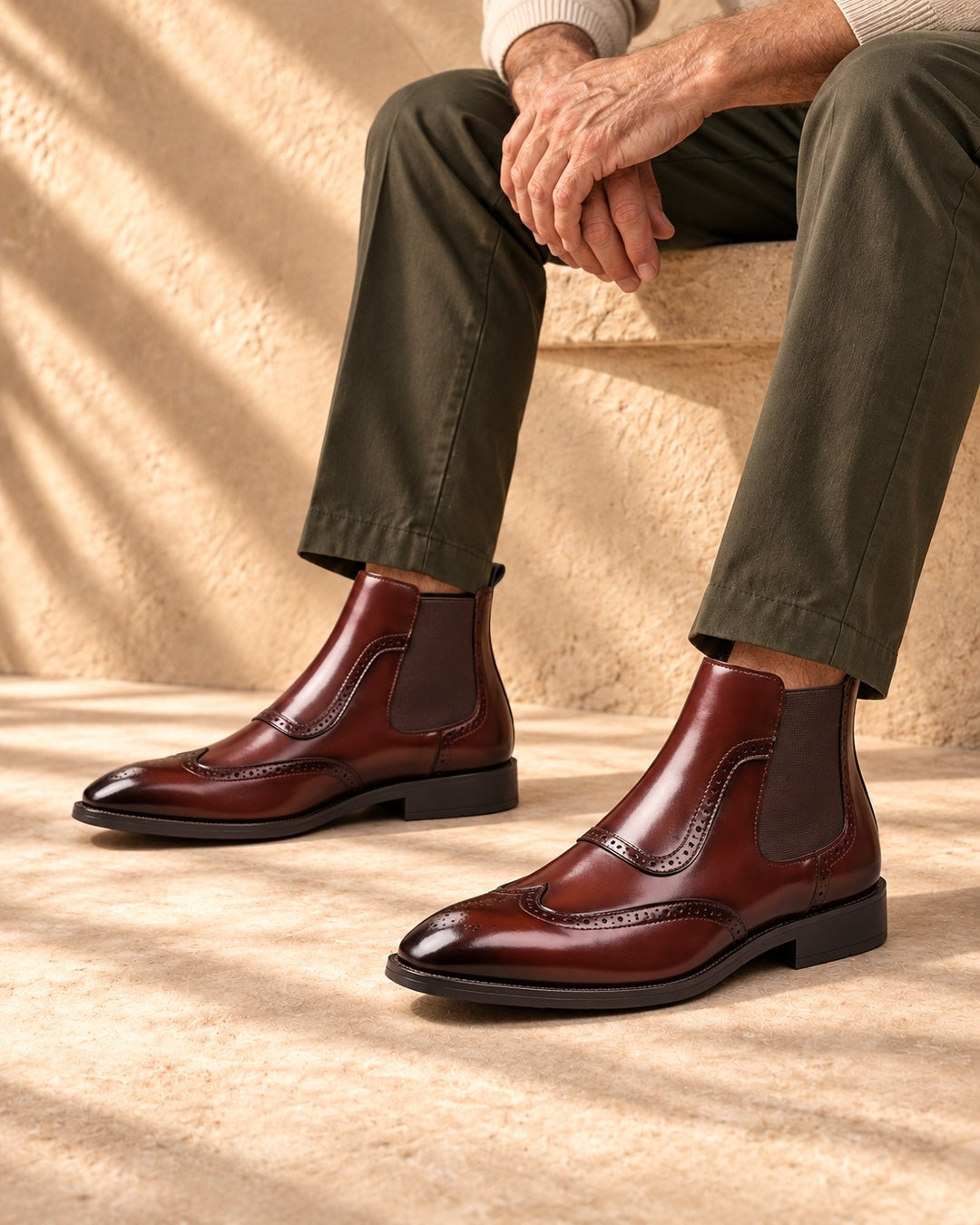 Jules Brogue Hidden-Lift Chelsea Boots - Dark Brown