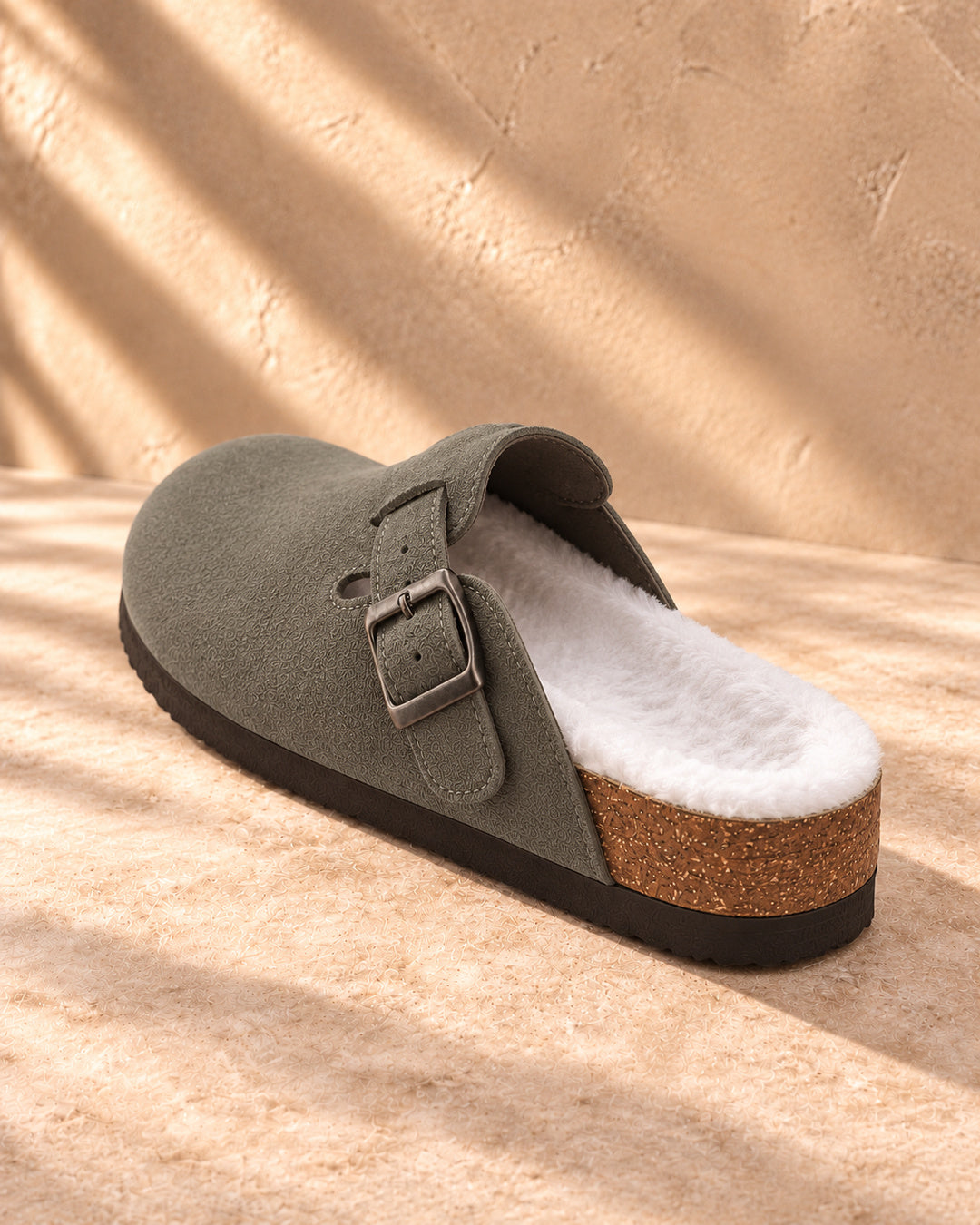 Celeste Faux-Fur-Lined Suede Clogs - Army Green