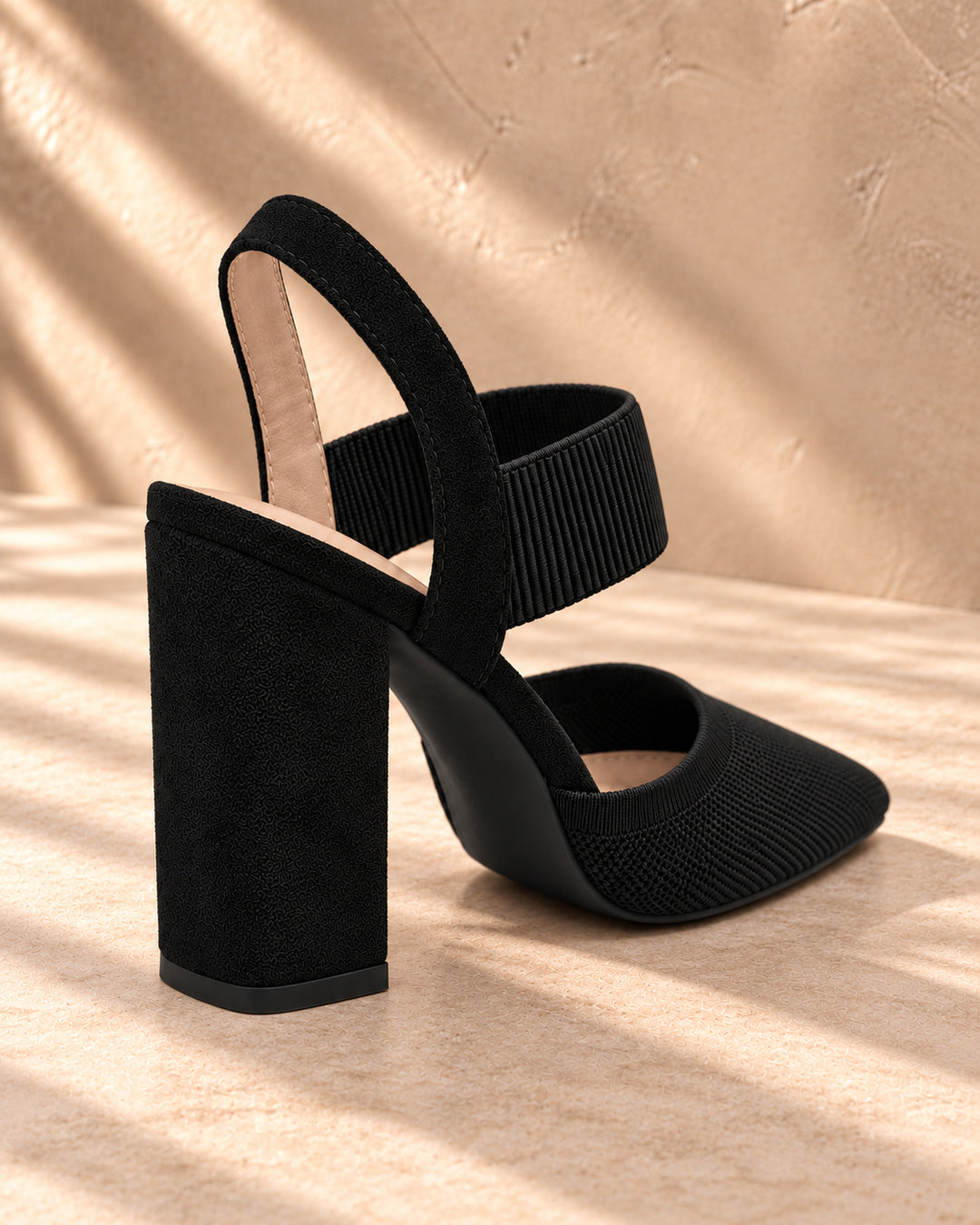 Isabelle Pointed-Toe Elastic-Strap Block Heels - Black