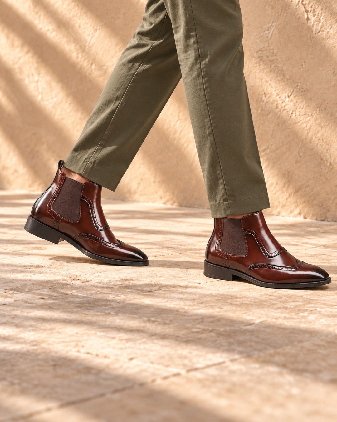 Jules Brogue Hidden-Lift Chelsea Boots - Dark Brown