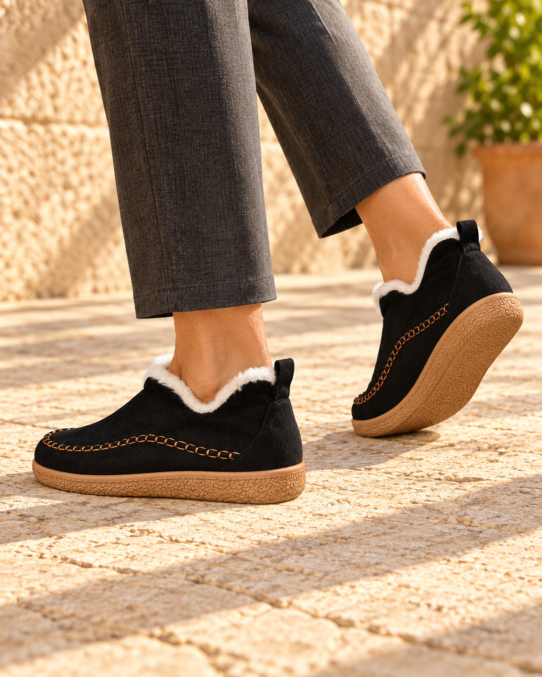 Annelise Plush-Lined Slip-On Ankle Boots - Black