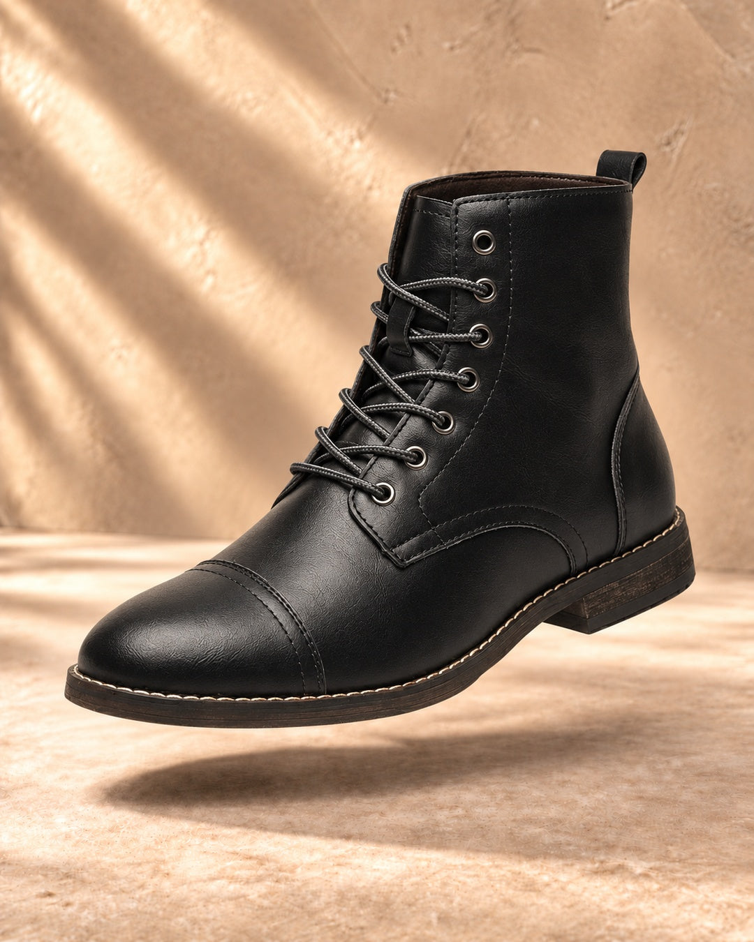 Quinn Cap-Toe Hidden-Lift Lace-Up Boots - Black