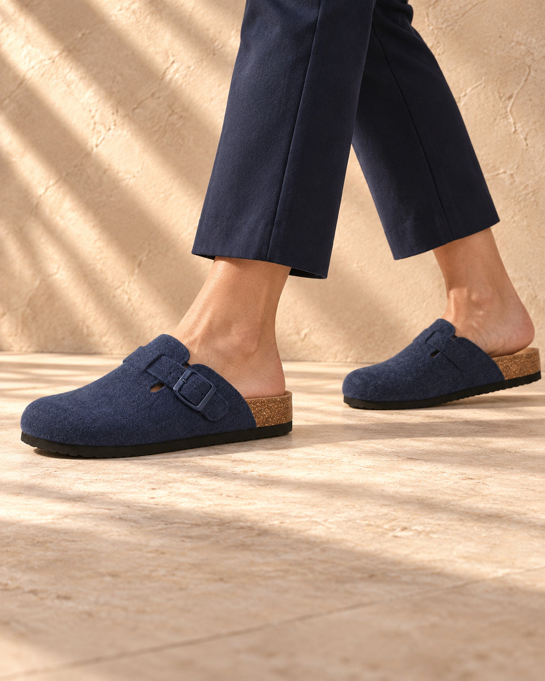 Maren Felt Buckle Clog Slippers - Navy