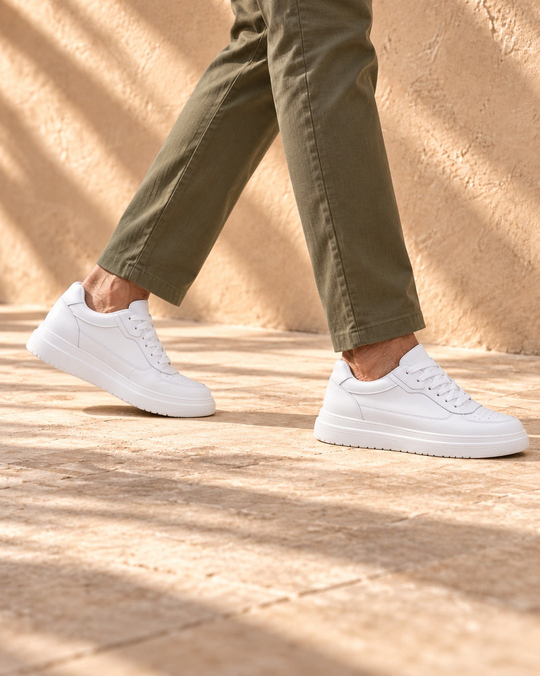 Blake Hidden-Lift Court Sneakers - White