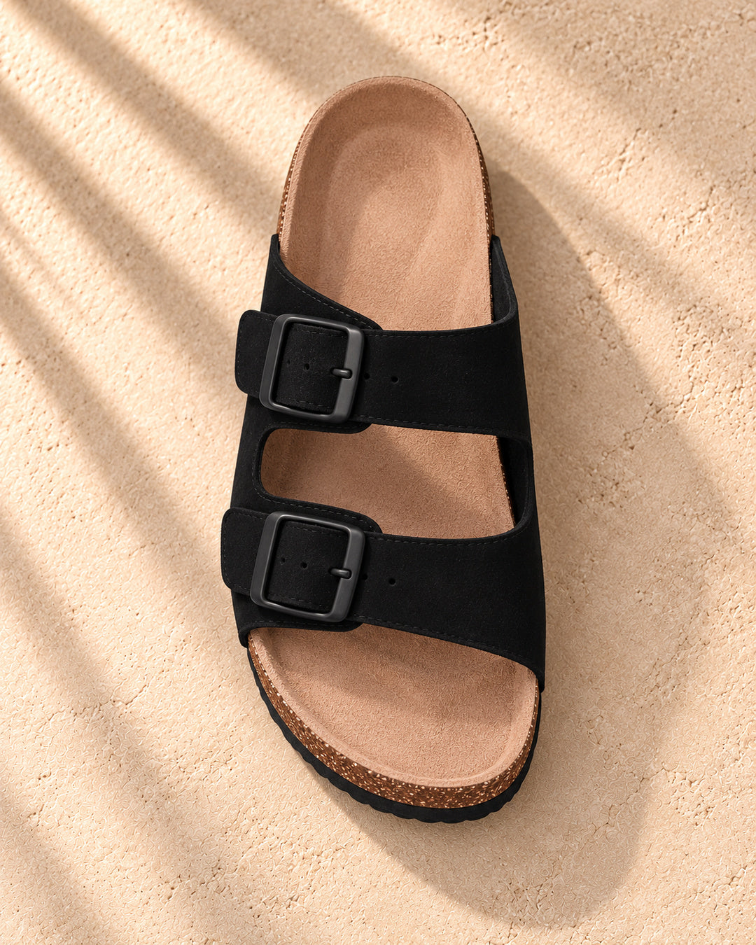 Estelle Double-Buckle Cork Sandals - Black