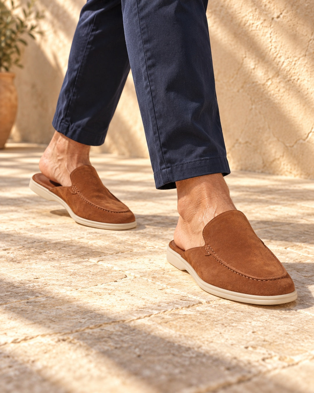 Sage Cognac Suede Mule Loafers - Cognac