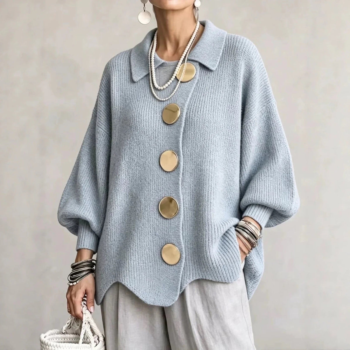 Karina Oversized Statement-Button Cardigan