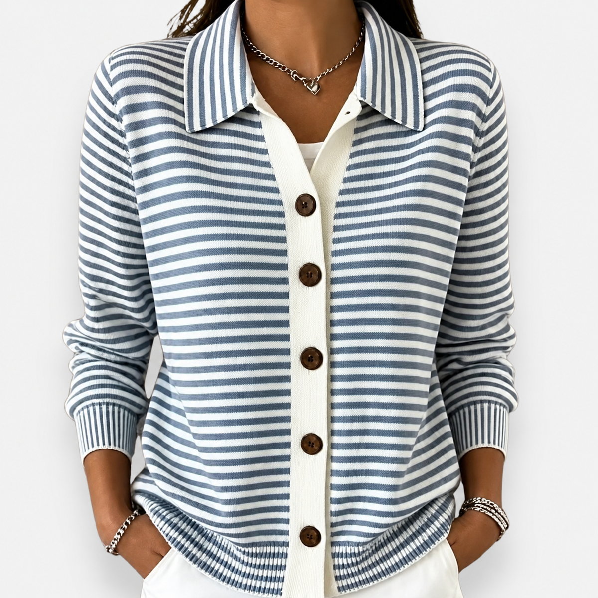 Nola Striped Collared Knit Cardigan