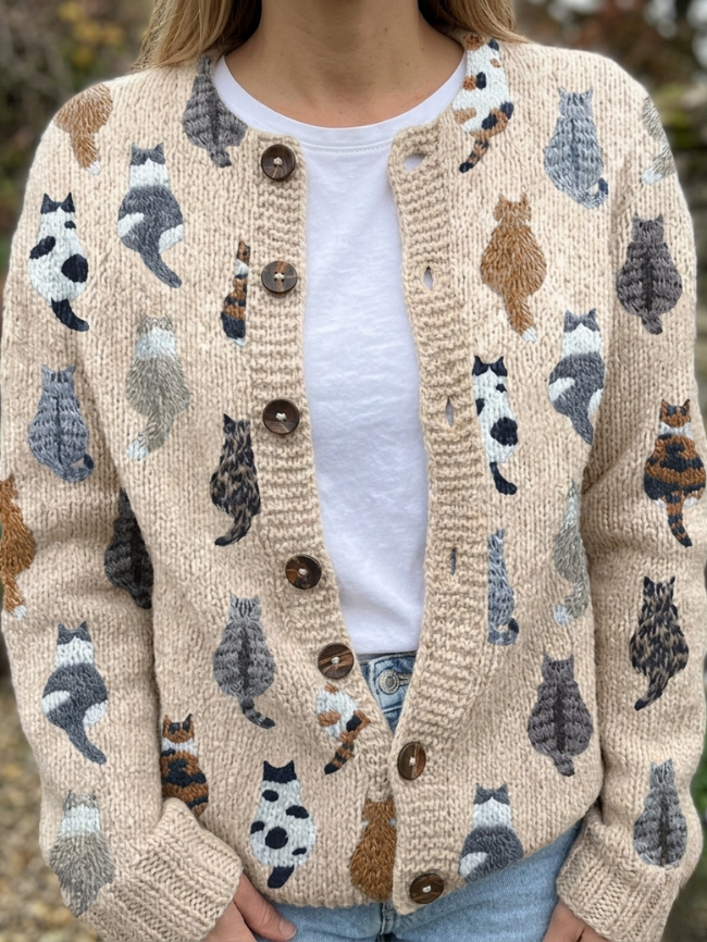 Charlotte Cat-Pattern Knit Cardigan