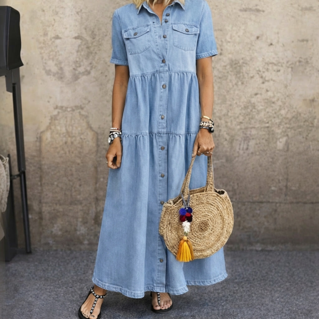 Elizabeth Button-Front Denim Maxi Dress