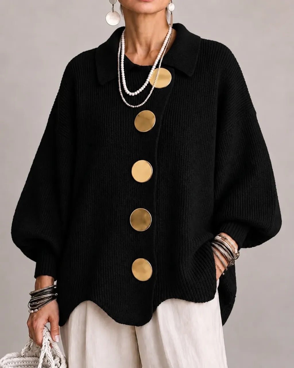 Karina Oversized Statement-Button Cardigan