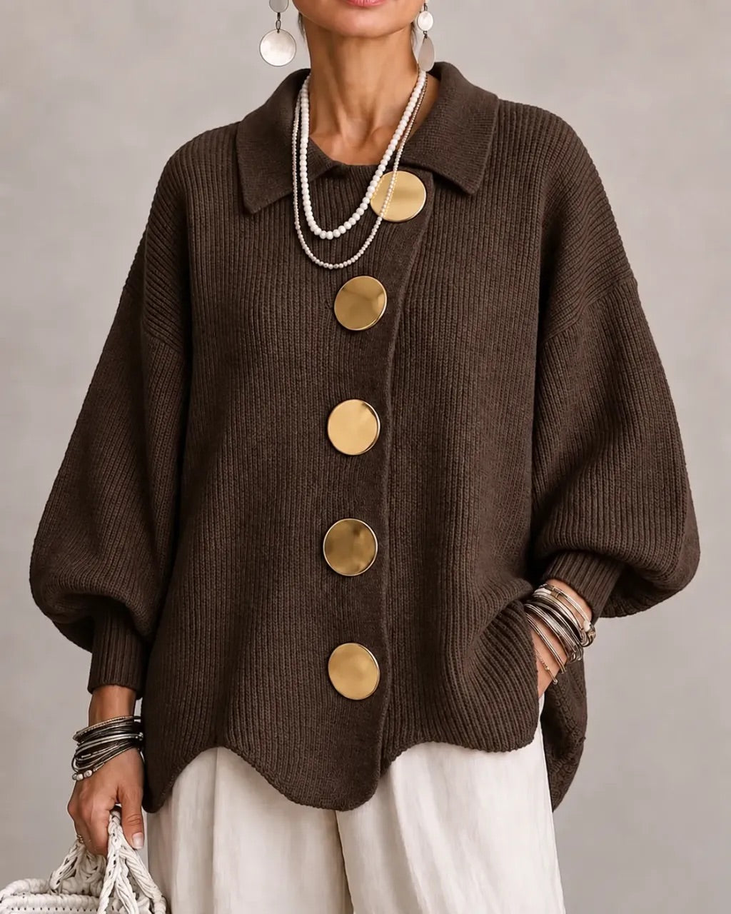 Karina Oversized Statement-Button Cardigan