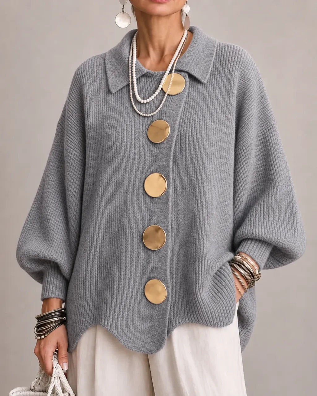 Karina Oversized Statement-Button Cardigan