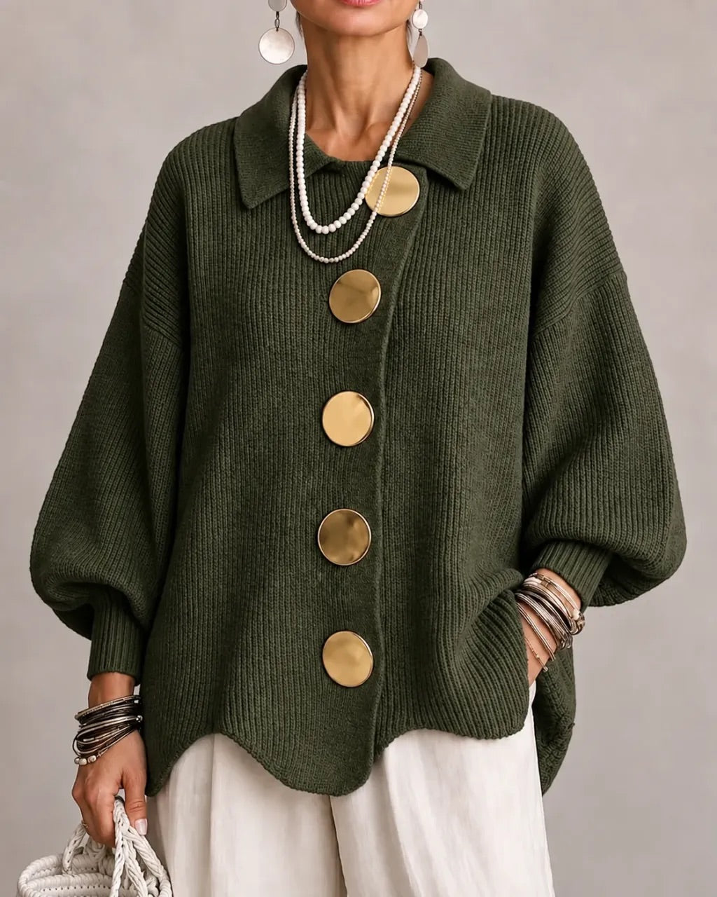 Karina Oversized Statement-Button Cardigan