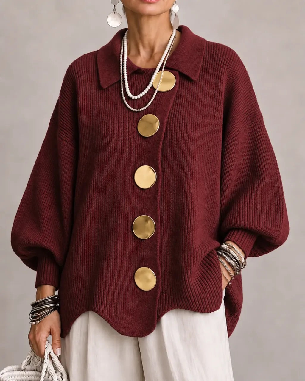 Karina Oversized Statement-Button Cardigan