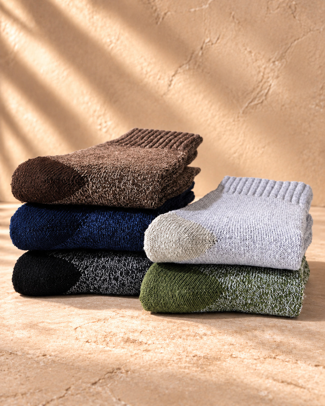 Delphine Merino-Blend Crew Socks 5 Pairs - Mixed Colors - folded